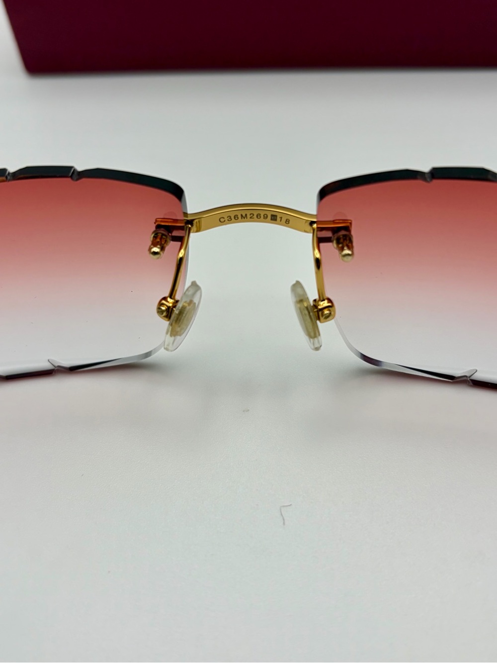 Cartier Men’s Rimless Gradient Red Sunglasses with Gold Accents - Picture 7 of 7